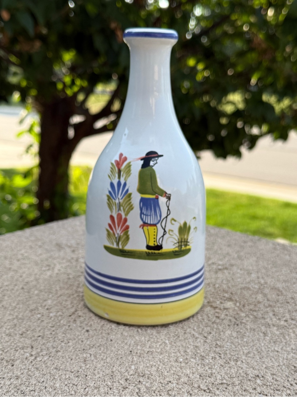 Italian signed Brenton-West Designs Handpainted Ceramic Vase - Blue & Yellow